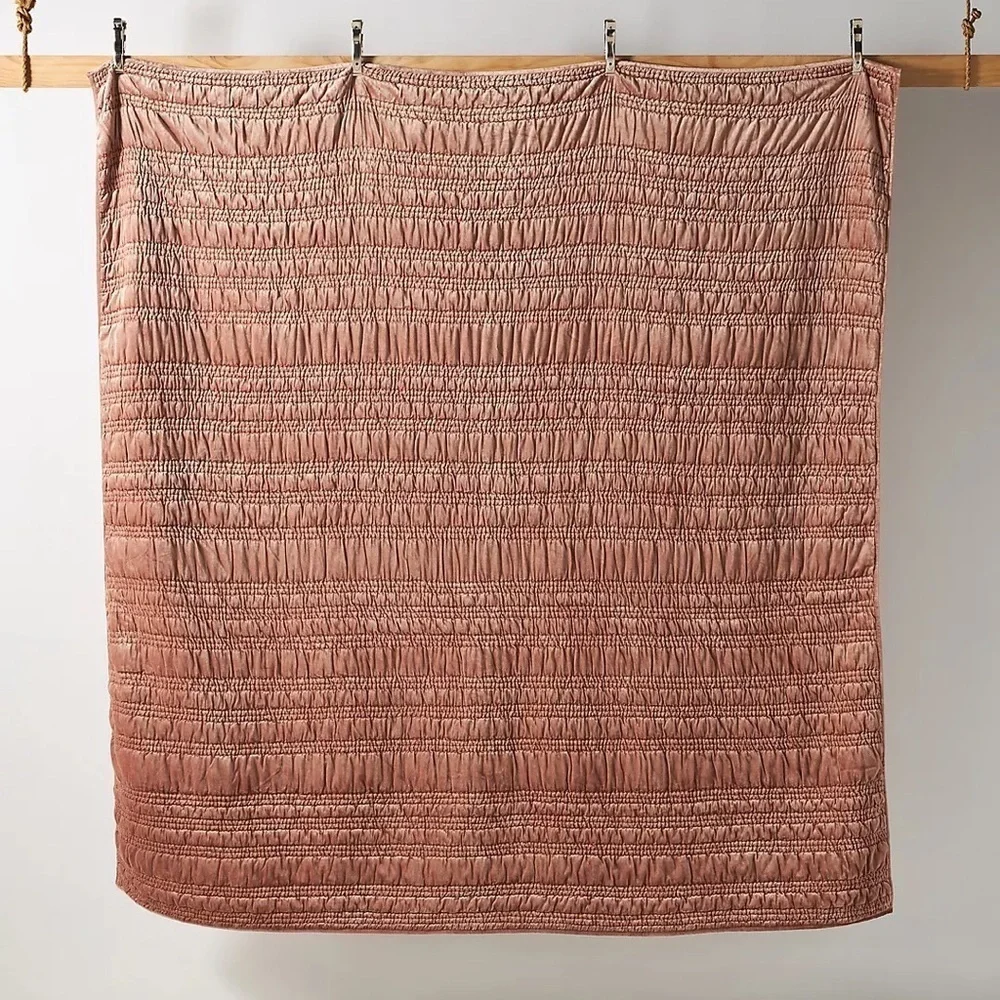 Anthropologie Lustered Velvet Alastair Peach Quilt NWT